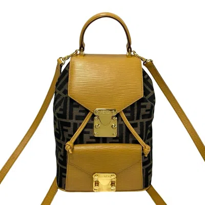 Pre-owned Fendi Beige Black Brown Canvas Leather Backpack ()