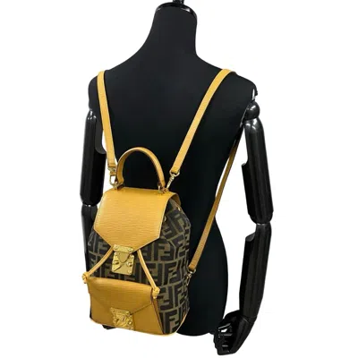 Pre-owned Fendi Beige Black Brown Canvas Leather Backpack ()