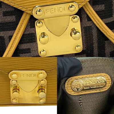 Pre-owned Fendi Beige Black Brown Canvas Leather Backpack ()