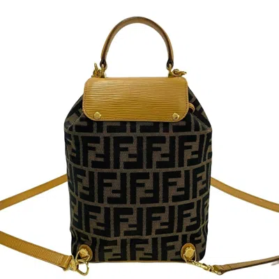 Pre-owned Fendi Beige Black Brown Canvas Leather Backpack ()