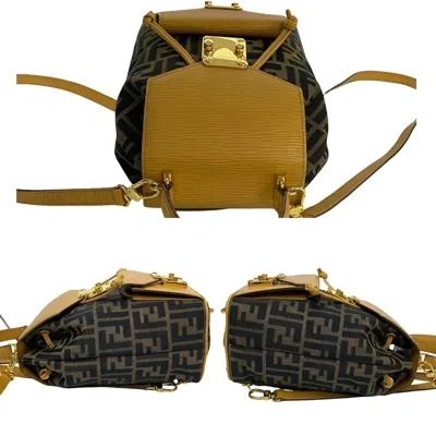 Pre-owned Fendi Beige Black Brown Canvas Leather Backpack ()