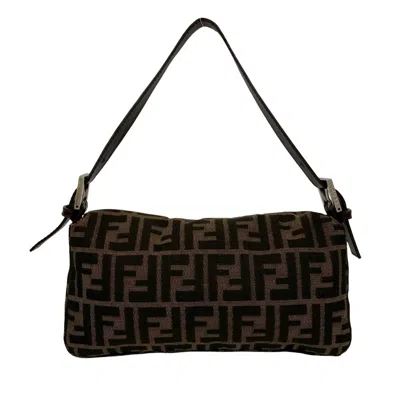 Pre-owned Fendi Black Brown Canvas Leather Shoulder Bag ()