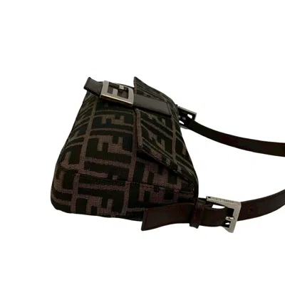 Pre-owned Fendi Black Brown Canvas Leather Shoulder Bag ()