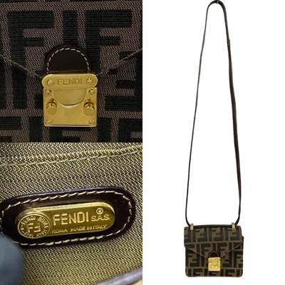 Pre-owned Fendi Black Brown Khaki Canvas Leather Pochette Shoulder Bag ()