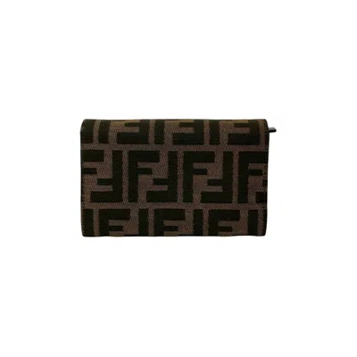 Pre-owned Fendi Black Brown Khaki Canvas Leather Wallet (bi-fold) () In Multi