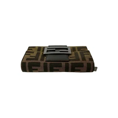 Pre-owned Fendi Black Brown Khaki Canvas Leather Wallet (bi-fold) () In Multi