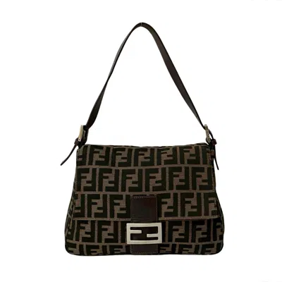Pre-owned Fendi Black Brown Leather Canvas Shoulder Bag ()