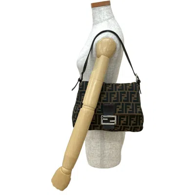 Pre-owned Fendi Black Brown Leather Canvas Shoulder Bag ()