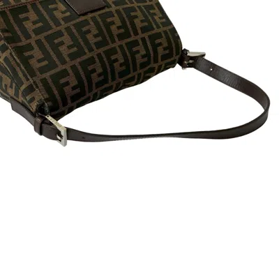 Pre-owned Fendi Black Brown Leather Canvas Shoulder Bag ()