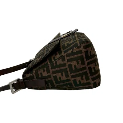 Pre-owned Fendi Black Brown Leather Canvas Shoulder Bag ()