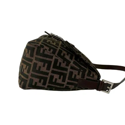 Pre-owned Fendi Black Brown Leather Canvas Shoulder Bag ()