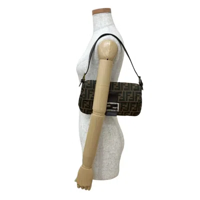 Pre-owned Fendi Black Brown Leather Canvas Shoulder Bag ()
