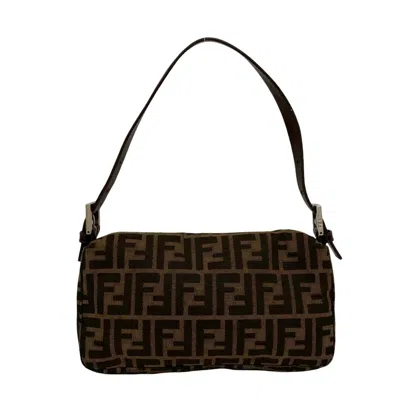 Pre-owned Fendi Black Brown Leather Canvas Shoulder Bag ()