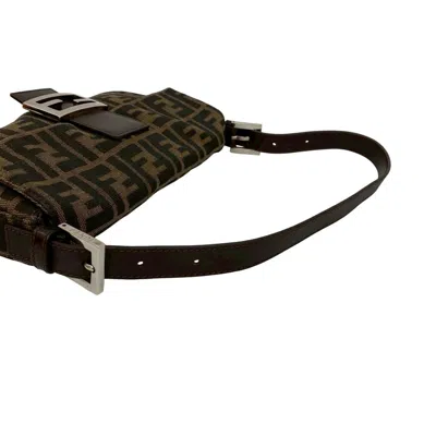 Pre-owned Fendi Black Brown Leather Canvas Shoulder Bag ()