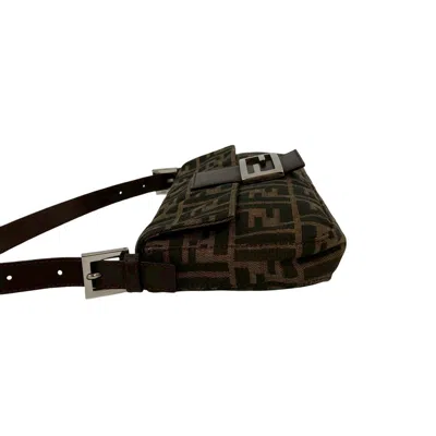 Pre-owned Fendi Black Brown Leather Canvas Shoulder Bag ()