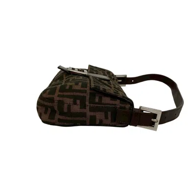 Pre-owned Fendi Black Brown Leather Canvas Shoulder Bag ()