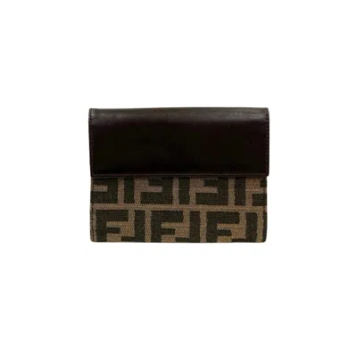 Pre-owned Fendi Black Brown Leather Canvas Wallet (bi-fold) () In Multi
