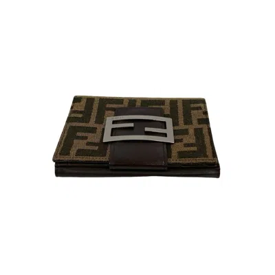 Pre-owned Fendi Black Brown Leather Canvas Wallet (bi-fold) () In Multi