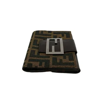 Pre-owned Fendi Black Brown Leather Canvas Wallet (bi-fold) () In Multi