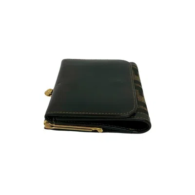 Pre-owned Fendi Black Brown Leather Canvas Wallet (tri-fold) () In Multi