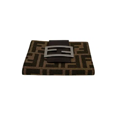 Pre-owned Fendi Black Brown Leather Canvas Wallet (bi-fold) () In Multi
