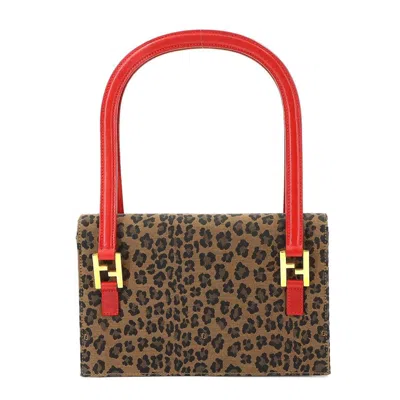 Pre-owned Fendi Brown Red Color Canvas Leather Shoulder Bag ()