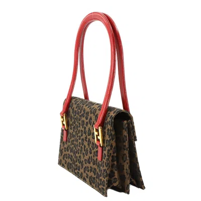 Pre-owned Fendi Brown Red Color Canvas Leather Shoulder Bag ()