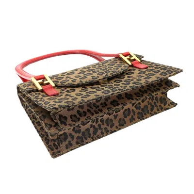 Pre-owned Fendi Brown Red Color Canvas Leather Shoulder Bag ()