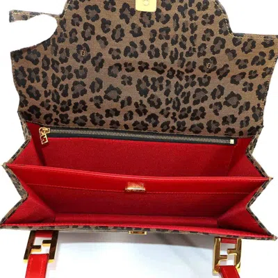 Pre-owned Fendi Brown Red Color Canvas Leather Shoulder Bag ()