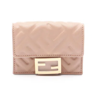 Fendi Pink Leather Wallet (tri-fold) In Brown