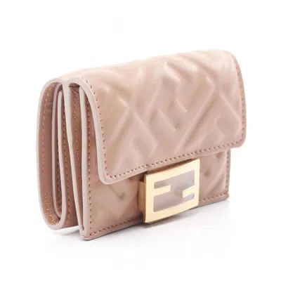 Fendi Pink Leather Wallet (tri-fold) In Brown