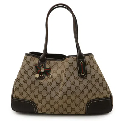 Pre-owned Gucci Beige Brown Dark Brown Khaki Gg Canvas Leather Shoulder Bag Tote Bag ()