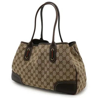 Pre-owned Gucci Beige Brown Dark Brown Khaki Gg Canvas Leather Shoulder Bag Tote Bag ()