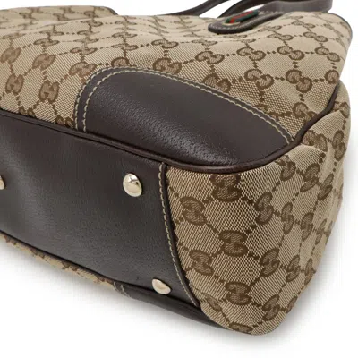 Pre-owned Gucci Beige Brown Dark Brown Khaki Gg Canvas Leather Shoulder Bag Tote Bag ()
