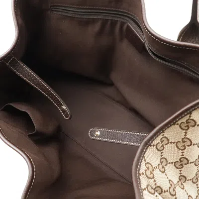 Pre-owned Gucci Beige Brown Dark Brown Khaki Gg Canvas Leather Shoulder Bag Tote Bag ()