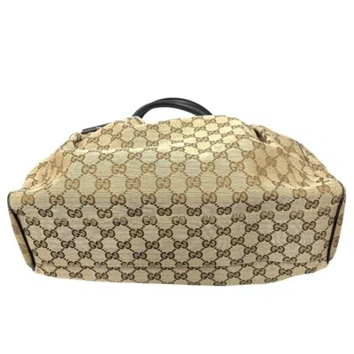 Pre-owned Gucci Beige Brown Gg Canvas Leather Tote Bag ()