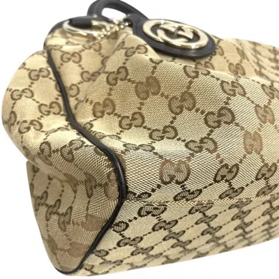Pre-owned Gucci Beige Brown Gg Canvas Leather Tote Bag ()