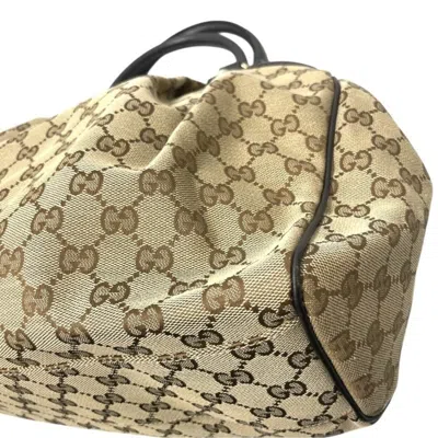 Pre-owned Gucci Beige Brown Gg Canvas Leather Tote Bag ()
