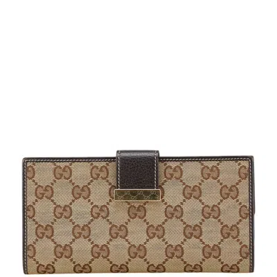 Pre-owned Gucci Beige Brown Gg Canvas Leather Wallet (bi-fold) () In Multi