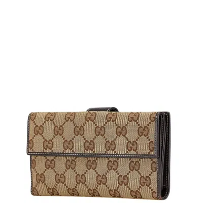 Pre-owned Gucci Beige Brown Gg Canvas Leather Wallet (bi-fold) () In Multi