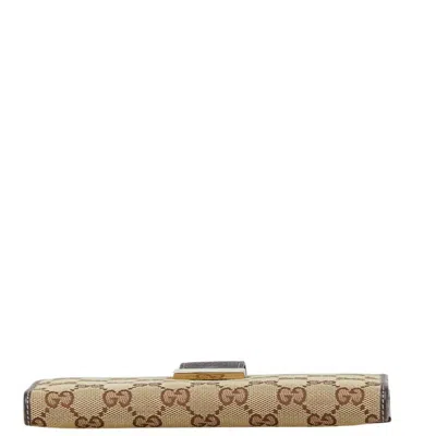 Pre-owned Gucci Beige Brown Gg Canvas Leather Wallet (bi-fold) () In Multi