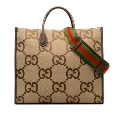 Pre-owned Gucci Beige Multi-color Canvas Leather Shoulder Bag Tote Bag ()
