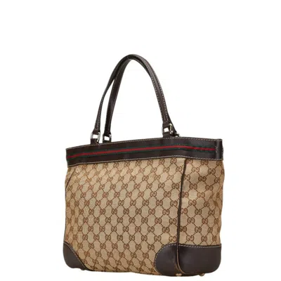 Pre-owned Gucci Beige Multi-color Canvas Leather Tote Bag ()