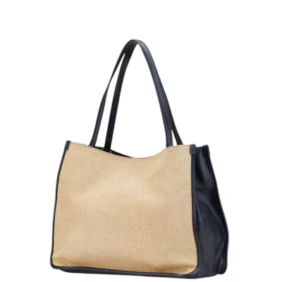 Pre-owned Gucci Beige Navy Canvas Leather Tote Bag ()