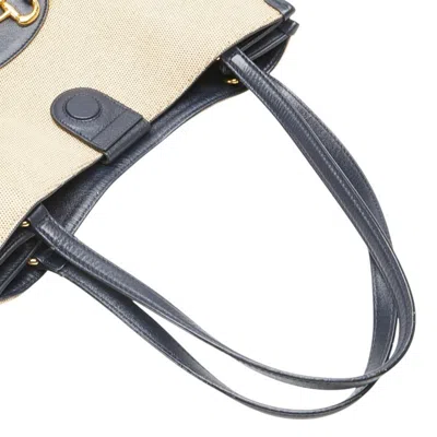 Pre-owned Gucci Beige Navy Canvas Leather Tote Bag ()
