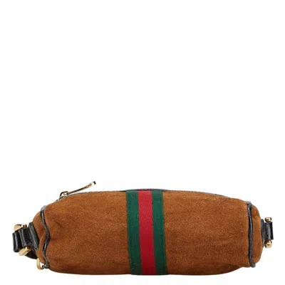 Pre-owned Gucci Black Brown Suede Leather Shoulder Bag ()