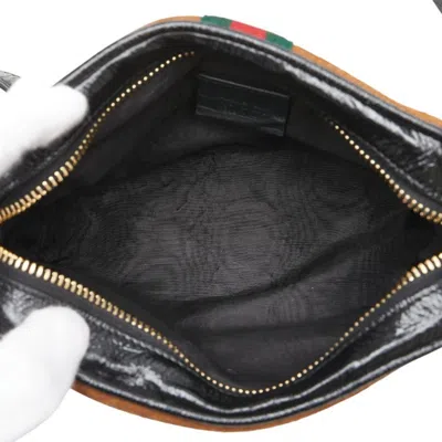 Pre-owned Gucci Black Brown Suede Leather Shoulder Bag ()