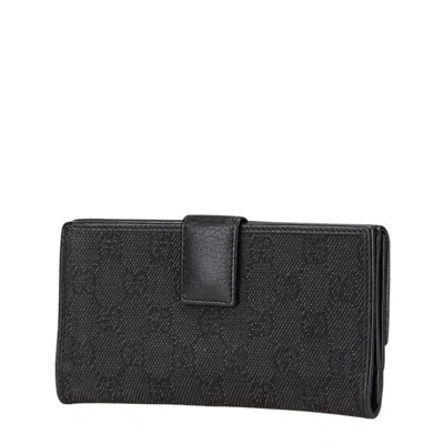 Pre-owned Gucci Black Canvas Leather Long Wallet (bi-fold) ()