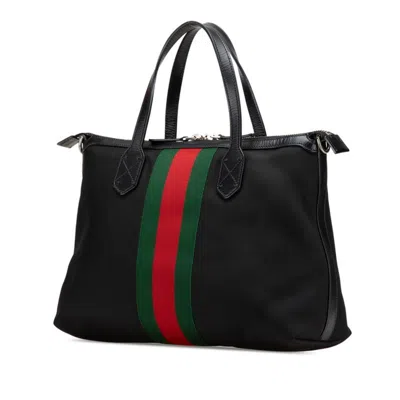 Pre-owned Gucci Black Canvas Leather Shoulder Bag Tote Bag ()