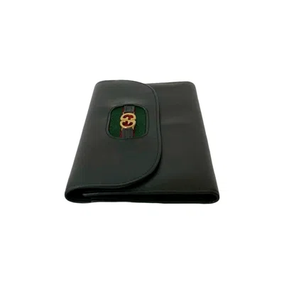 Pre-owned Gucci Black Green Red Color Leather Long Wallet (tri-fold) () In Multi